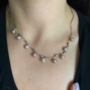 Silver Necklace with Rose Natural Pearls